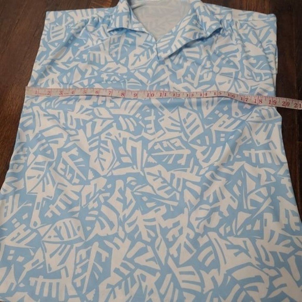 Vintage 70s Mod Light Blue White Retro Pattern Shirt - Picture 7 of 9